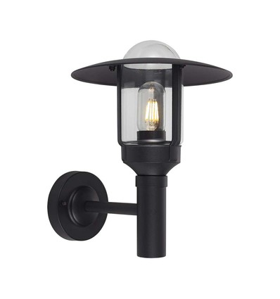 E27 Væglampeholder - Klart Glas, Mat Sort, Hus