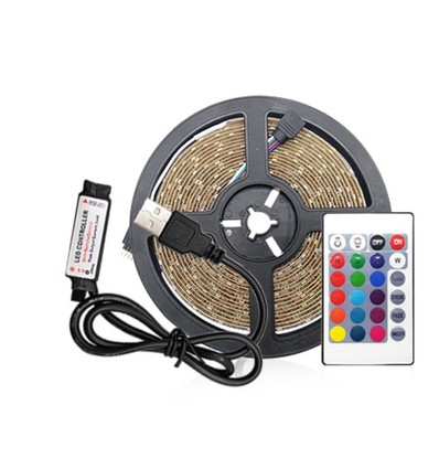 Outlet: 3 m. USB RGB LED strip til TV og PC - Inkl. kontroller og fjernbetjening, 60 LED pr. meter