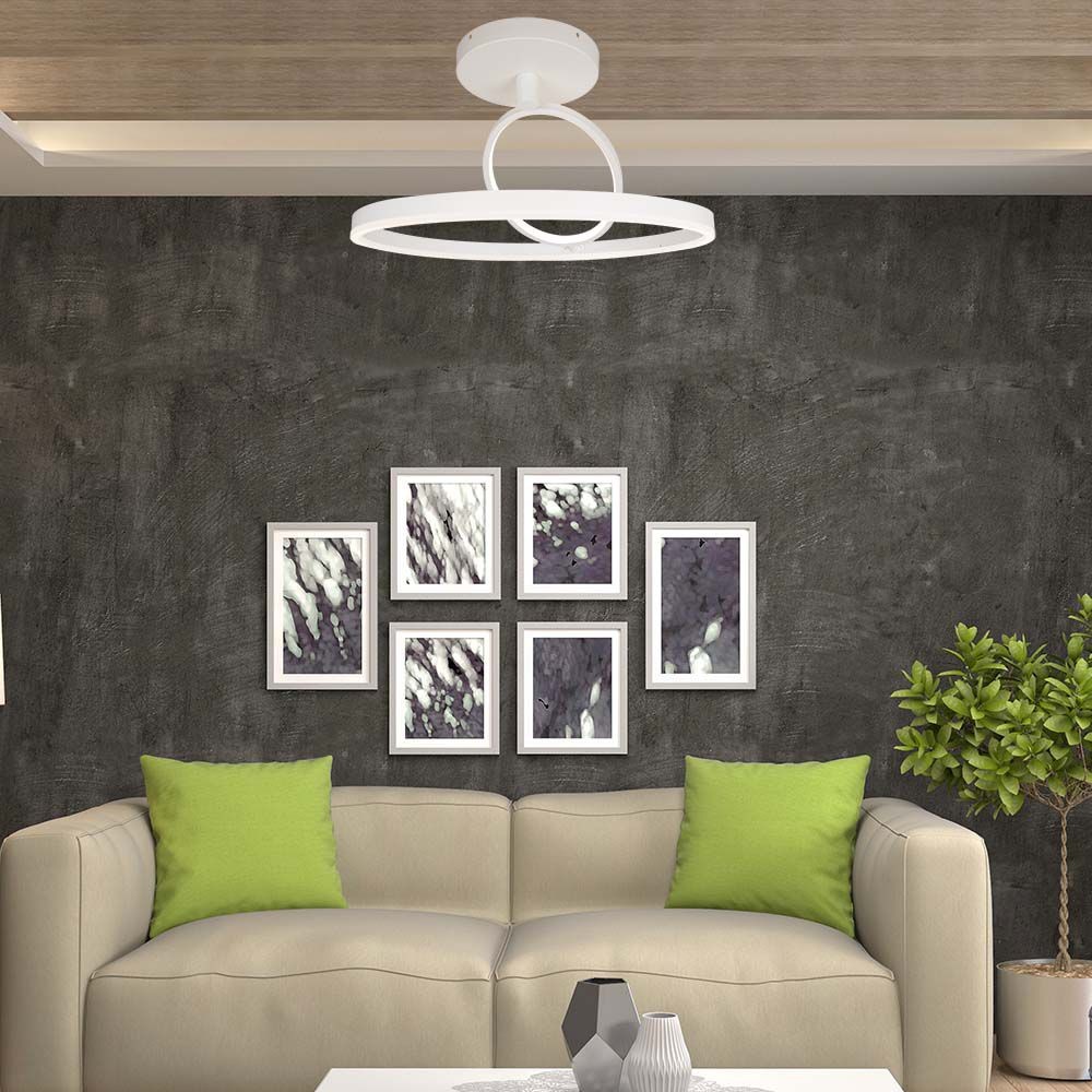 37W LED metal loftslampe, hvid - Ø50cm, 4000lm, 4000K, dobbelt rund design - Kulør : Neutral