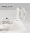 3W + 6W LED hotel væglampe med læsearm - Hvid, 3000K, on/off knapper, CREE LED