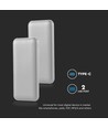 10,000mAh Powerbank - 2A, 30cm, Type C Kabel, Sølv
