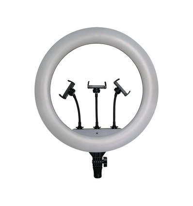 LED Ring light med stativ - 55W, Ø44cm, 3 telefonholdere, fjernbetjening, 3200K-5800K