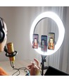 LED Ring light med stativ - 55W, Ø44cm, 3 telefonholdere, fjernbetjening, 3200K-5800K