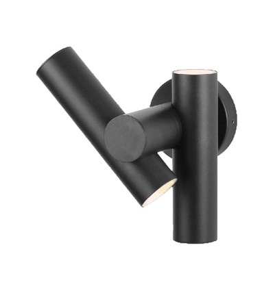 6W væglampe med 2-vejs spot - Sort, IP44, 90° spredning, justerbar, inkl. lyskilde