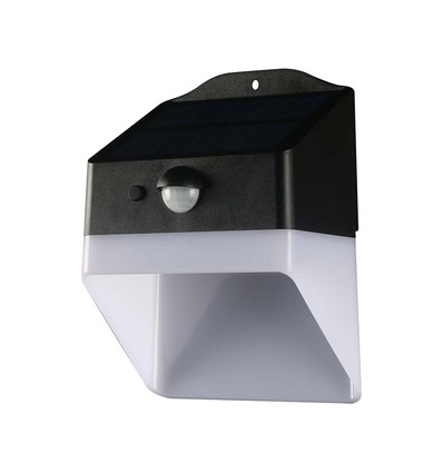 2W Solcellevæglygte - Panda 200lm, Lithium Batteri 3.7V 1200mAh, 4000K, Sort+Hvid