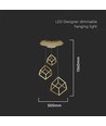 46W LED Designer pendel - 3 guld kuber, 3000K, 4900lm, 56x48,5x156cm