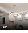 32W LED designer pendel - Ø43cm, hvid med trædetaljer, 3000K, 4000lm