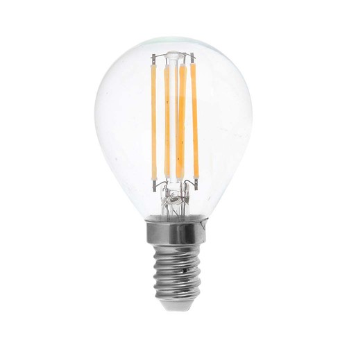E14 6W LED kronepære - P45, filament, klart glas