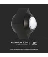 2W Væglampe - LED COB, op og ned, 4000K, sort hus