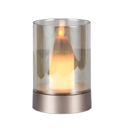2W LED Kertepære - Bordlampe, 3000K, Champagne Guld, Amberglas