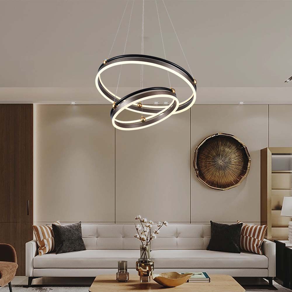 50W LED designer pendel - Double ring, kaffebrun, 5850lm, 3000K - Kulør : Varm