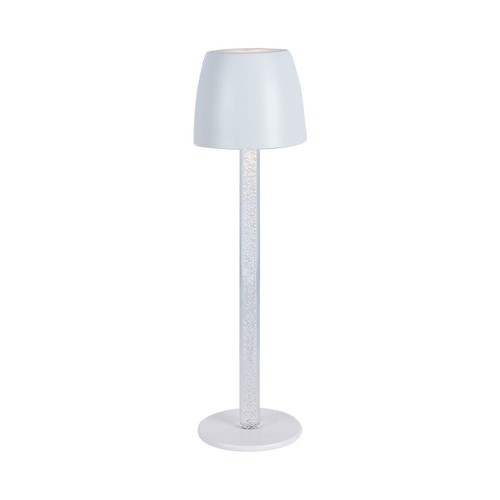 3W LED Bordlampe - Touch Dæmpbar, Transparent Stang, 3000K, Hvid Hus