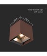 9W Corten Solcelle Væglampe - COB, PIR Sensor, 4000K, Corten, IP65