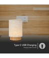 V-Tac opladelig bordlampe - Touch dæmpbar, træ-finish, beige skærm