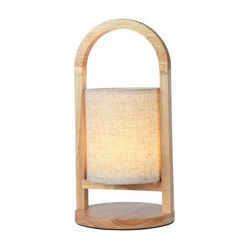 1,5W LED bordlampe - genopladelig, touch dæmpbar, 3000K, beige, med træhåndtag