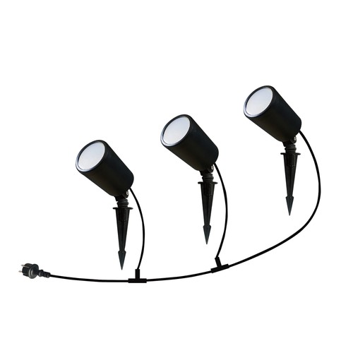 3 stk. 7W Smart WiFi RGB have-spot med spyd - IP65, sort, dæmpbar, virker med Google Home og Alexa