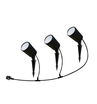 3 stk. 7W Smart WiFi RGB have-spot med spyd - IP65, sort, dæmpbar, virker med Google Home og Alexa