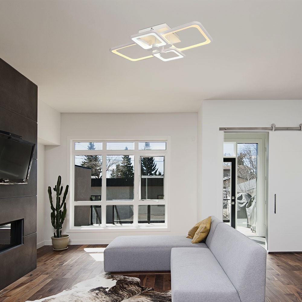 70W LED loftslampe med fjernbetjening - 6000lm, CCT, dæmpbar, hvid metal, 58,5 x 39 cm - Kulør : 3-i-1