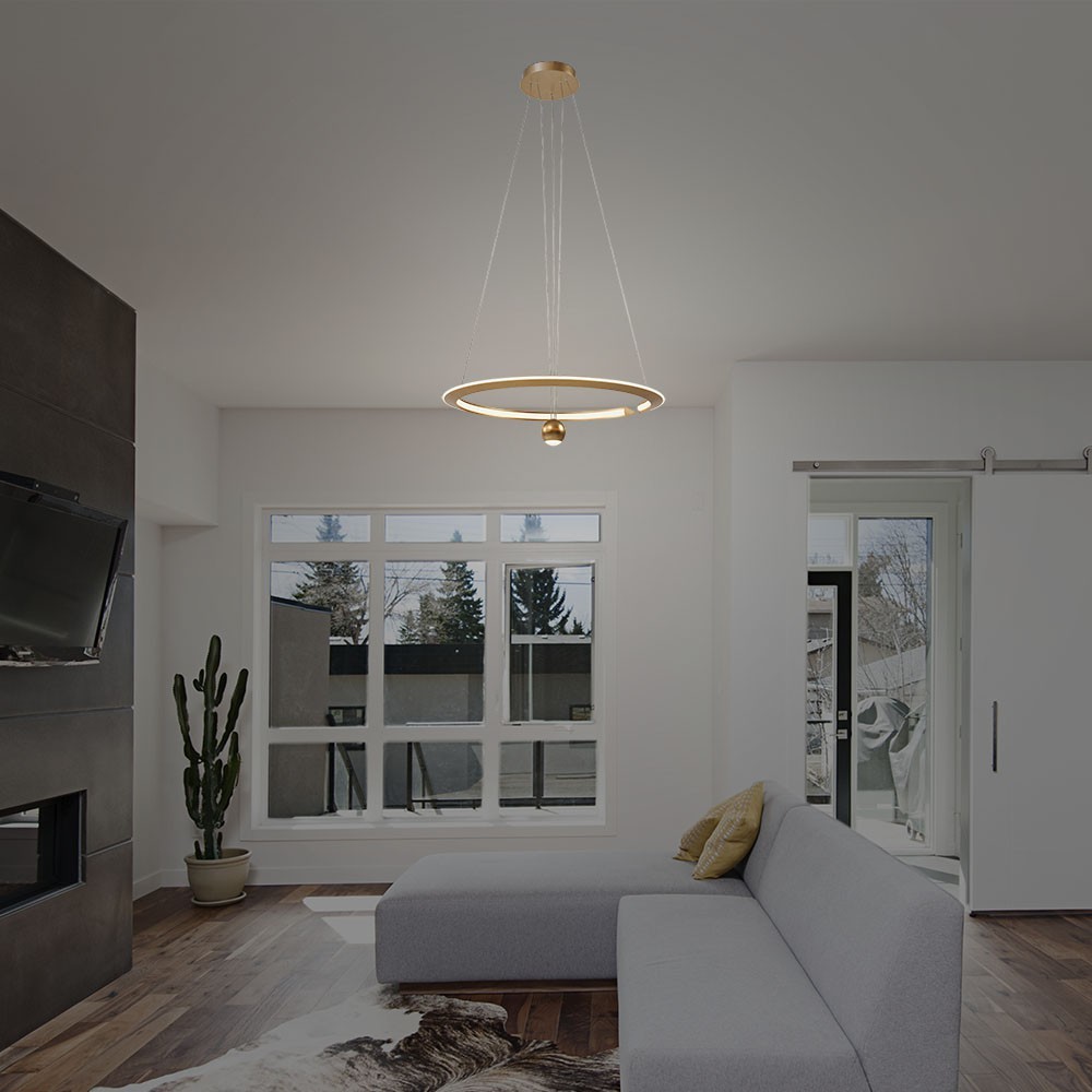 45W LED pendel, Ø60cm, Brush Gold - 5500lm, 4000K, IP20, højdejusterbar - Kulør : Neutral