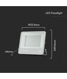 200W projektør - Samsung chip, 1m ledning, 6500K, sort hus, grå matteret glas