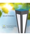2W Solar Havenlampe - 150x150x635mm, 3000K, sort, hus