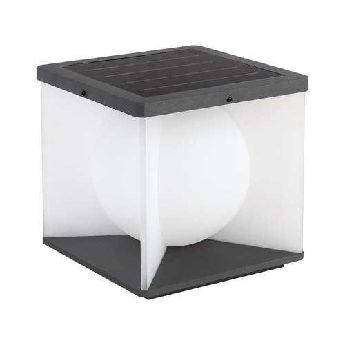 3W LED solcelle havelampe, Cube - IP65, 3000K, varm hvid, sort/hvid, 20,5 x 20,5 cm