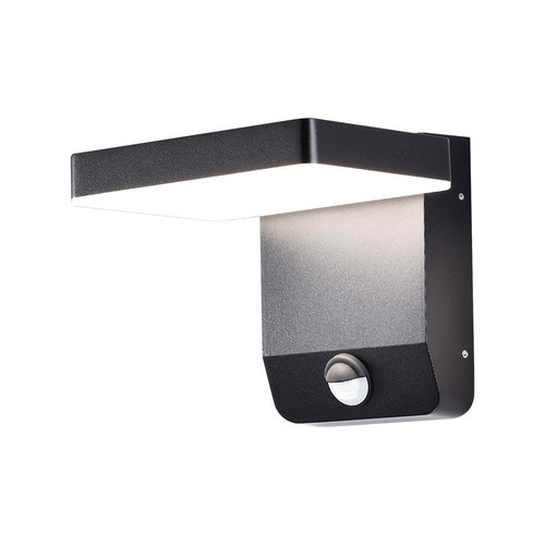 17W LED væglampe - med sensor, 4000K, sort hus, firkantet, IP65