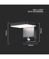 17W LED væglampe - med sensor, 4000K, sort hus, firkantet, IP65