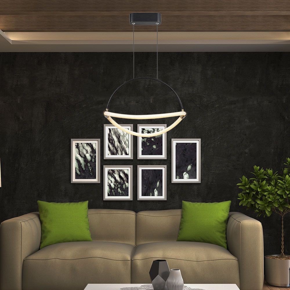 12W LED pendellampe - Ø40cm, sort, 1,5m wire, inkl. lyskilde - Kulør : Varm