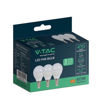 3 stk. E14 4,5W LED kronepære - P45, 4000K, erstatter 40W