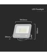 30W LED projektør, Samsung LED chip - Sort, 3000K, 1m ledning, IP65 udendørs
