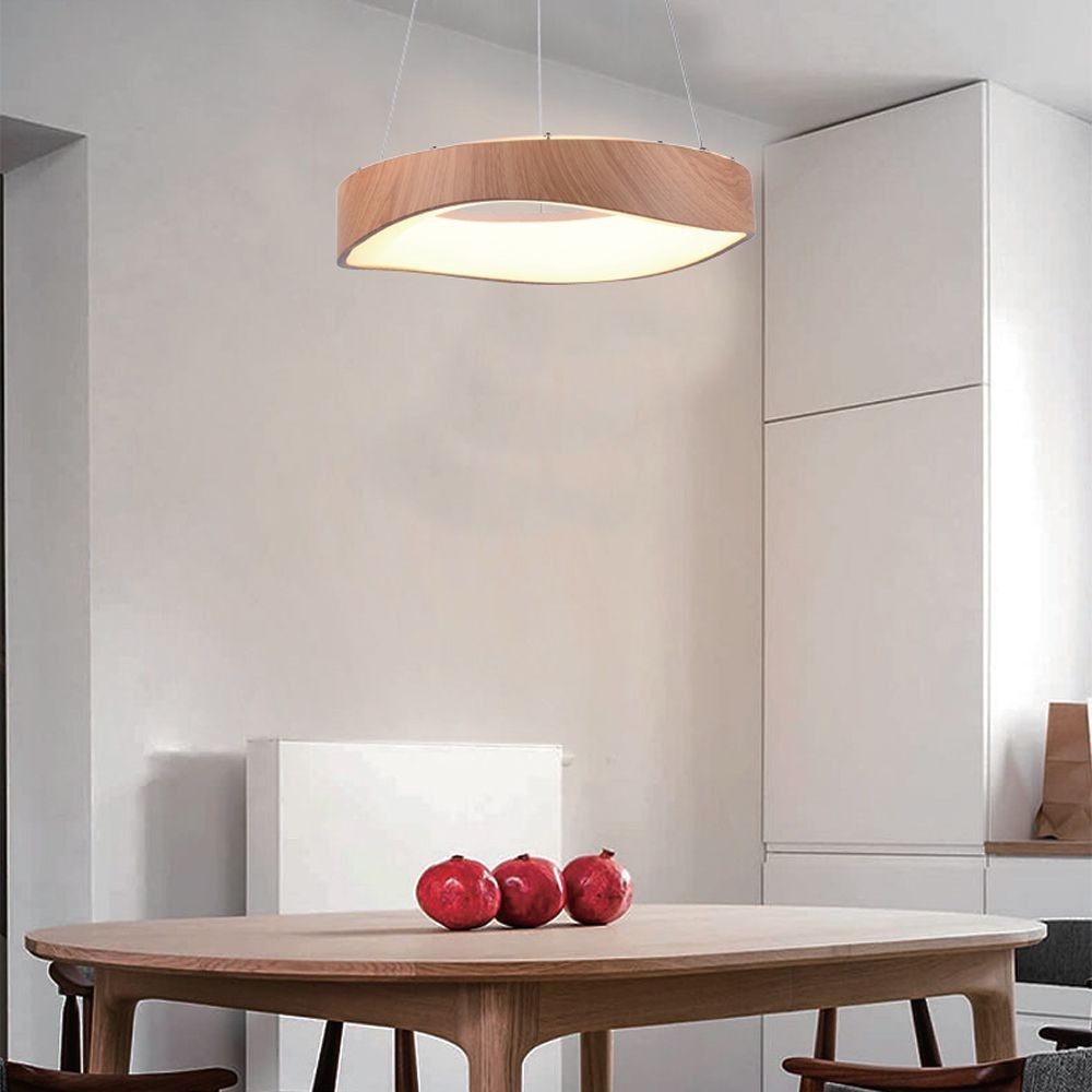 18W LED pendel i trædesign - 2100lm, Ø40cm, 3000K, inkl. lyskilde - Kulør : Varm