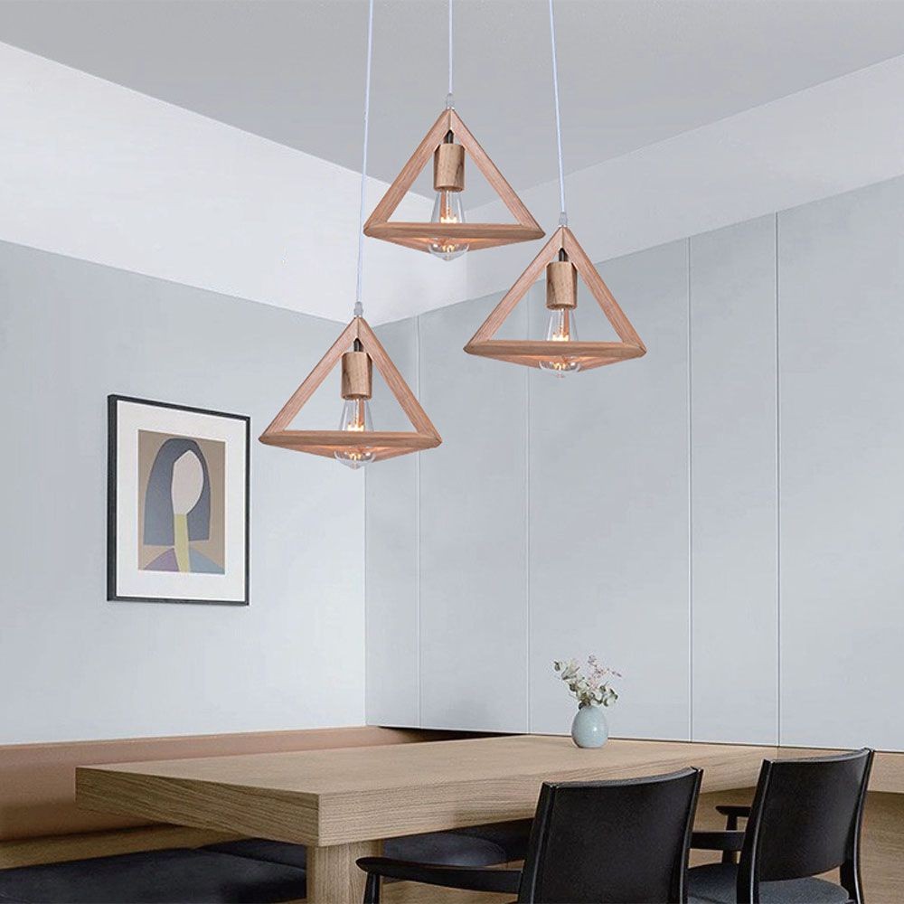 3xE27 Designer pendelophæng i træ - Brun, 26x26cm, 1m ledning, uden lyskilde