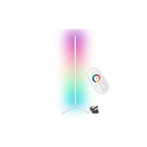 20 Watt hjørnelampe med RGB lys - Hvid, 140cm høj, styres med medfølgende fjernbetjening