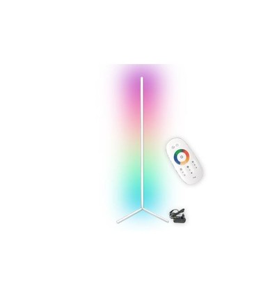 20 Watt hjørnelampe med RGB lys - Hvid, 140cm høj, styres med medfølgende fjernbetjening