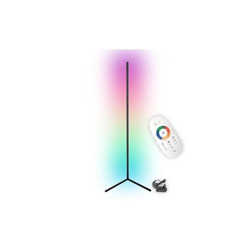 20 Watt hjørnelampe med RGB lys - Sort, 140cm høj, styres med medfølgende fjernbetjening