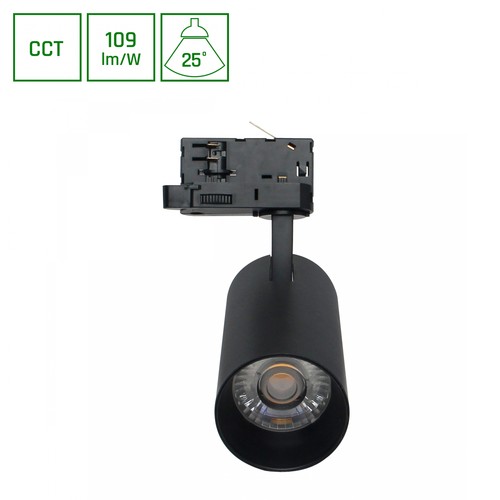 Andromeda Prime skinnespot 16W - 3-faset skinne CCT 230V 25° IP20 DI. 63x134x184mm sort Spectrum