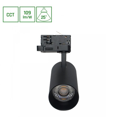 Andromeda Prime skinnespot 16W - 3-faset skinne CCT 230V 25° IP20 DI. 63x134x184mm sort Spectrum