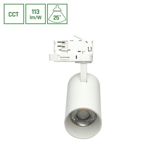 Andromeda Prime skinnespot 24W - 3-faset skinne, CCT, 230V, 25°, IP20, DI.76x177x228mm, hvid, Spectrum