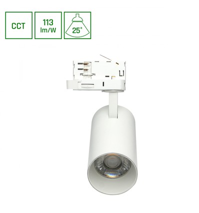 Andromeda Prime skinnespot 24W - 3-faset skinne, CCT, 230V, 25°, IP20, DI.76x177x228mm, hvid, Spectrum