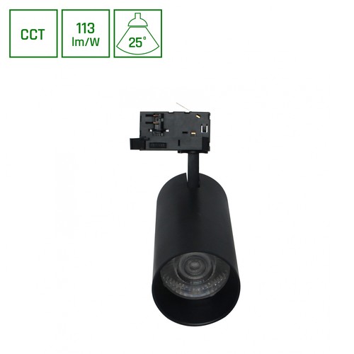ANDROMEDA PRIME skinnespot 24W - 3-faset skinne CCT, 230V, 25°, IP20, DI.76x177x228mm, sort, Spectrum