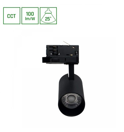 Andromeda Prime skinnespot 8W - 3-faset skinne CCT, 230V, 25°, IP20, DI. 54x109x160mm, sort, Spectrum