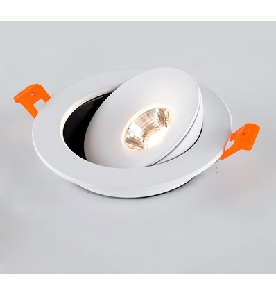 6,5W Ø10,9cm 360° indbygningsspot RA98 - Hul: Ø8,5 cm, Mål: Ø10,9 cm, 360 grader justerbar, hvid kant