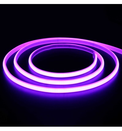 5 m. vandtæt Lilla Neon COB strip - 230V, IP67, 288 LED, 11,5W/m, kan klippes for hver 10cm