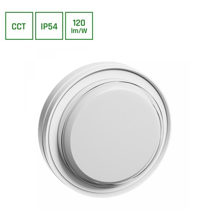 10W Pastilo CCT LED loftlampe - IP54, IK10, 120lm/W, Ø18cm, 3-i-1 CCT, hvid, udendørs/indendørs