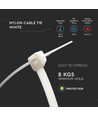 Kabelbinder 20 cm, 100 stk - Bredde 2,5 mm hvid