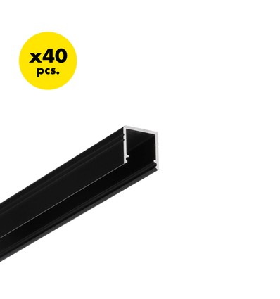 40 stk. 2m aluprofil SMART10 AC2/Z - Sort anodiseret, påbygning, LED skinne