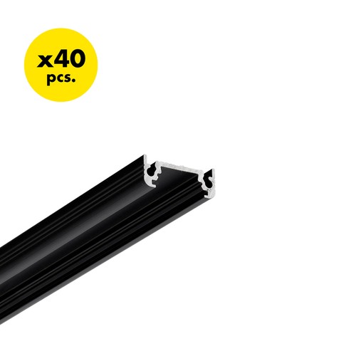 40 stk. 2m aluprofil SURFACE10 BC/UX - Sort anodiseret, påbygning, LED skinne