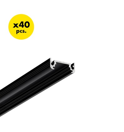 40 stk. 2m aluprofil SURFACE10 BC/UX - Sort anodiseret, påbygning, LED skinne