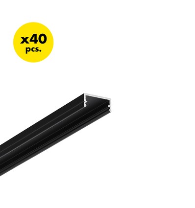 40 stk. 2m aluprofil BEGTON12 J/S - Sort anodiseret, indbygget, LED skinne